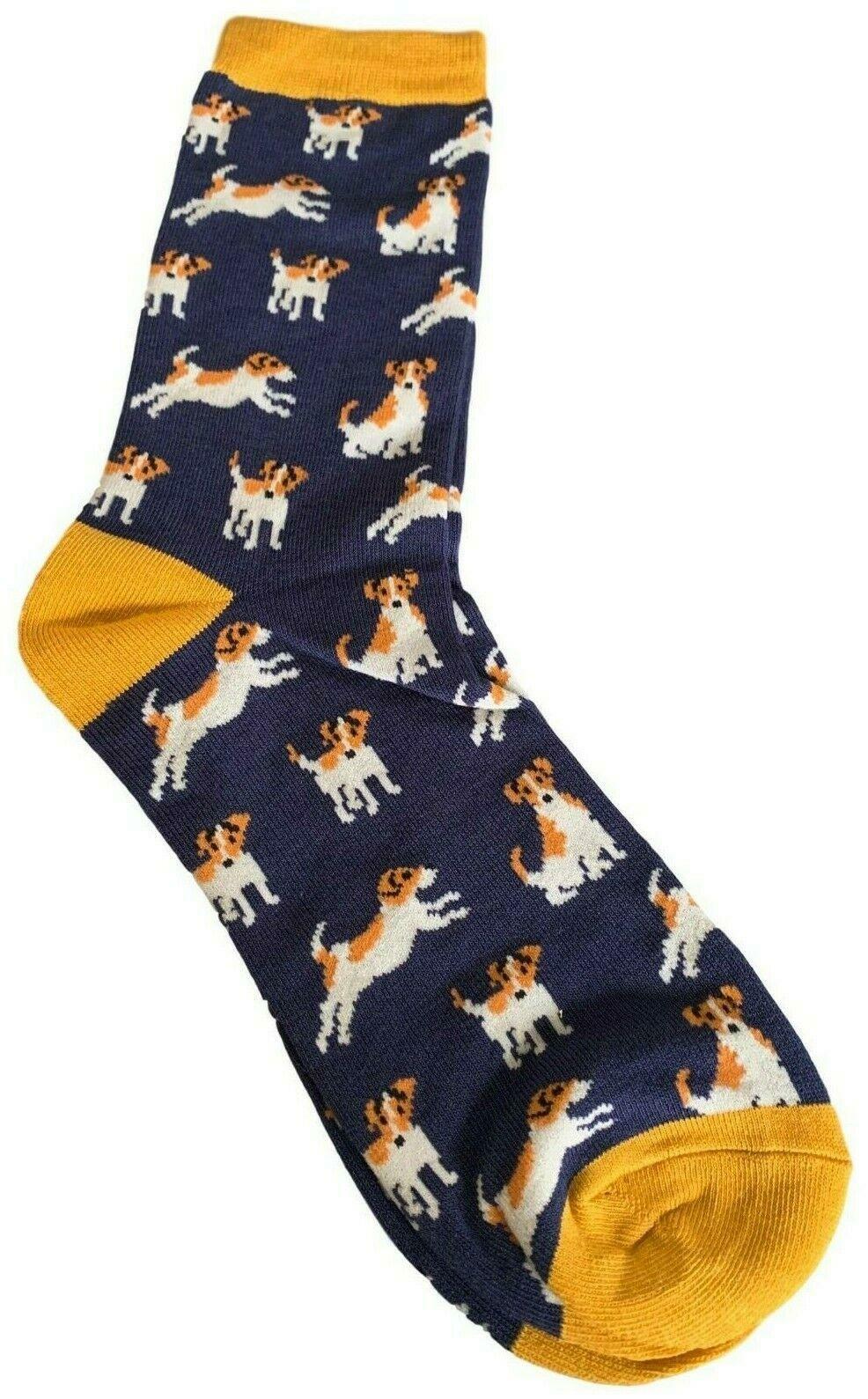 Mens Socks Novelty Print Navy Blue Yellow Bamboo Cotton Size 7 - 11