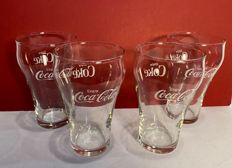 Coca-Cola glasses set of 4, 5" high, 3" diameter rim, Enjoy Coca-Cola Enjoy Coke