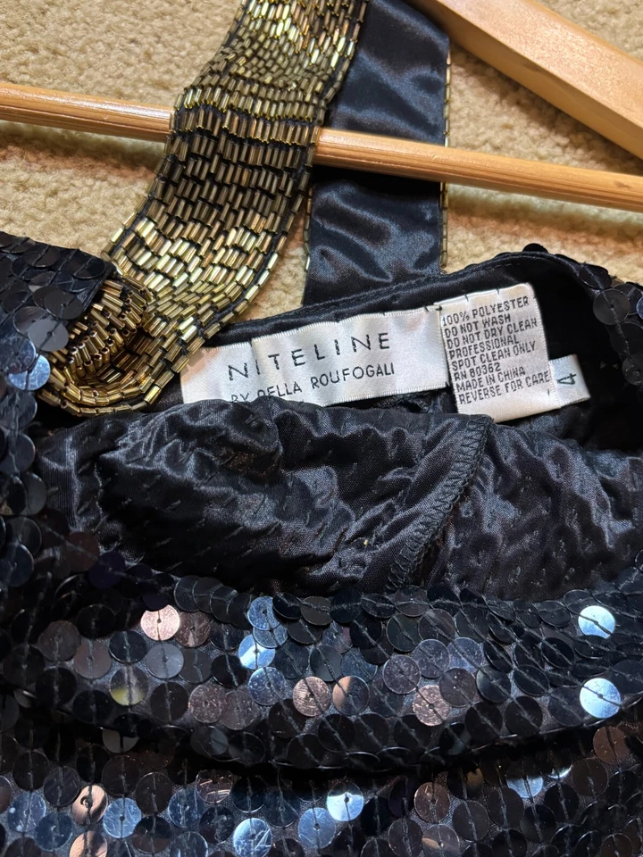 Mini Vestido Niteline Della Roufogali Negro Lentejuelas Formal Cóctel Halter Baile de graduación 4 Foto 4 de 4