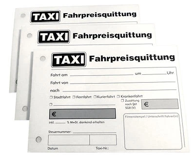 DRUCKEREI SCHARLAU 50x TAXI-Fahrpreis-Quittung 2x50 Bl. selbstdurchschreibend, gelocht (22428)