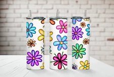 20 oz Straight Skinny Tumbler Sublimated with bright multi colored flowers