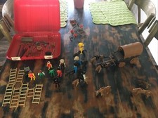 VINTAGE 1976 Playmobil Western Play set Horses Cows Wagon Sheriff Tools