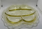 Vintage Cambridge Glass Apple Blossom Yellow 5 Part Relish Dish Vaseline UV GLOW