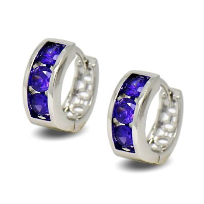Kleine stilvolle Damen-Creolen 9 kt Weißgold gefüllt Amethyst CZ Kristalle