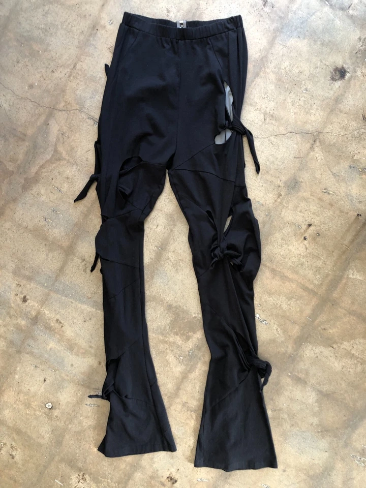 J KIM J.KIM Petal Black Teal Gray Lined Side Tie Cotton Lounge Flare Pants S/M