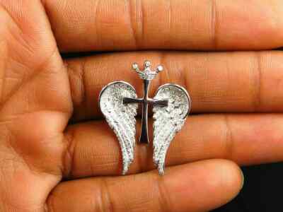 14k White Gold Over Open Angel Wings Round VVS1 Diamond Pendant 1 ct