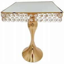 Gold 30cm Square Cake Stand with Beads - Fruit/Dessert Display