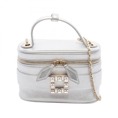 ROGER VIVIER Micro Vanity Handtasche Silber Geldbörse mit Kette Gebraucht