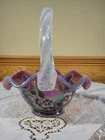 Fenton for QVC Opalescent Plum Square Twist Cresent Edge HP Glass Basket Signed