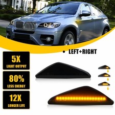 Fit 06-17 BMW X5 X3 X6 LED Smoked Side Marker Light Sequential Signal Lamp Pair