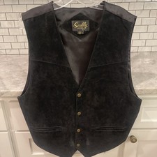 Scully Black Leather Vest Mens Large Suede Western Lined Snap Front Southwestern