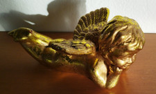 Engel Liegend Goldrausch 17 cm Gold Putto Flügel Deko  nachdenkend Denker