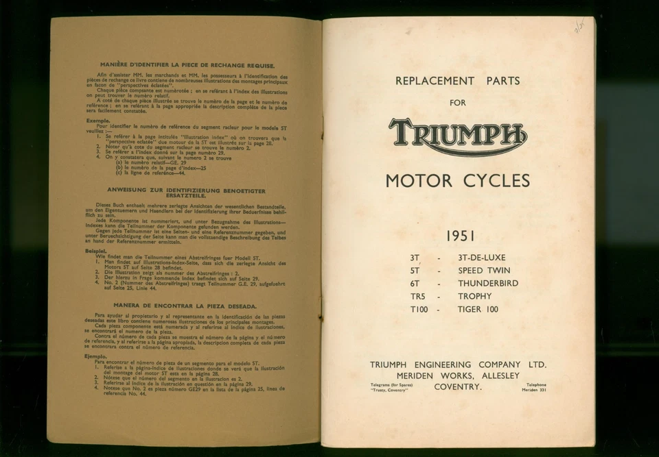 Triumph (1951) 650 500 350 gemelos lista de piezas catálogo libro manual 6T 5T 3T FP98 Foto 3 de 4