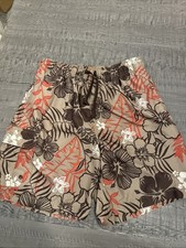 Islander Board Shorts Men Size Small Brown Hawaiian Print Tie Waist Pocket Beach
