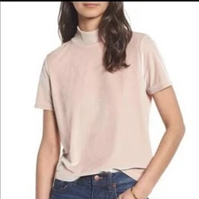 Madewell Top Mock Neck Top Velvet Top Women S Nude Short Sleeve Top Tee Shirt