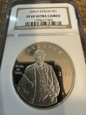 2004-P Thomas Edison Silver Dollar Commemorative NGC PF69 Ultra Cameo 125th Ann