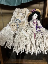 Sold Separately Vintage Mop Dolls 24” Jumpsuit Bouquet 20” Black Hair Straw Hat