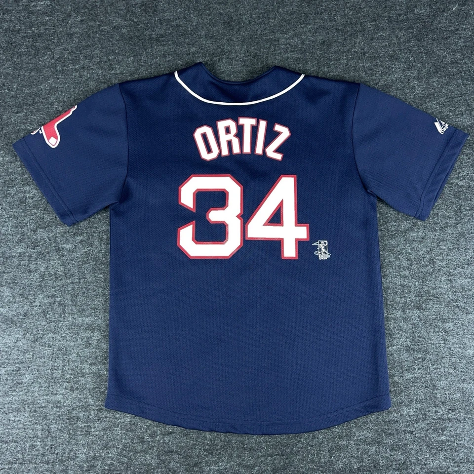 Camiseta Boston Red Sox Youth 10/12 azul marinho David Ortiz Majestic costurada anos 00 vintage - Imagem 2 de 4