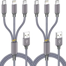 Long Multi Charging Cable 10ft 2Pack,3 in 1 USB Multiple MFi Charger cord