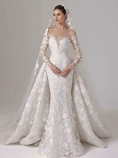 Mermaid Wedding Dresses Detachable Elegant Long Sleeve White Bridal Gown Boho