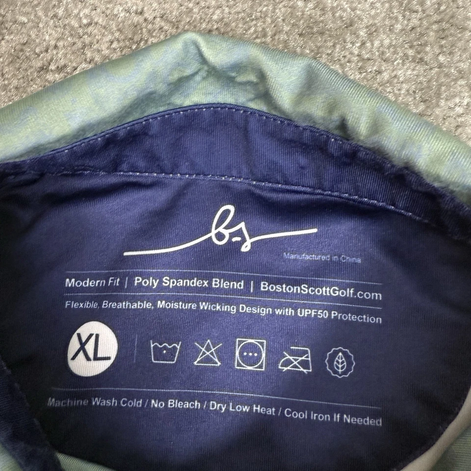 Camisa Polo Boston Scott Para Hombres XL Azul Verde Calavera AOP Atlética Golf UPF 50 Foto 4 de 4