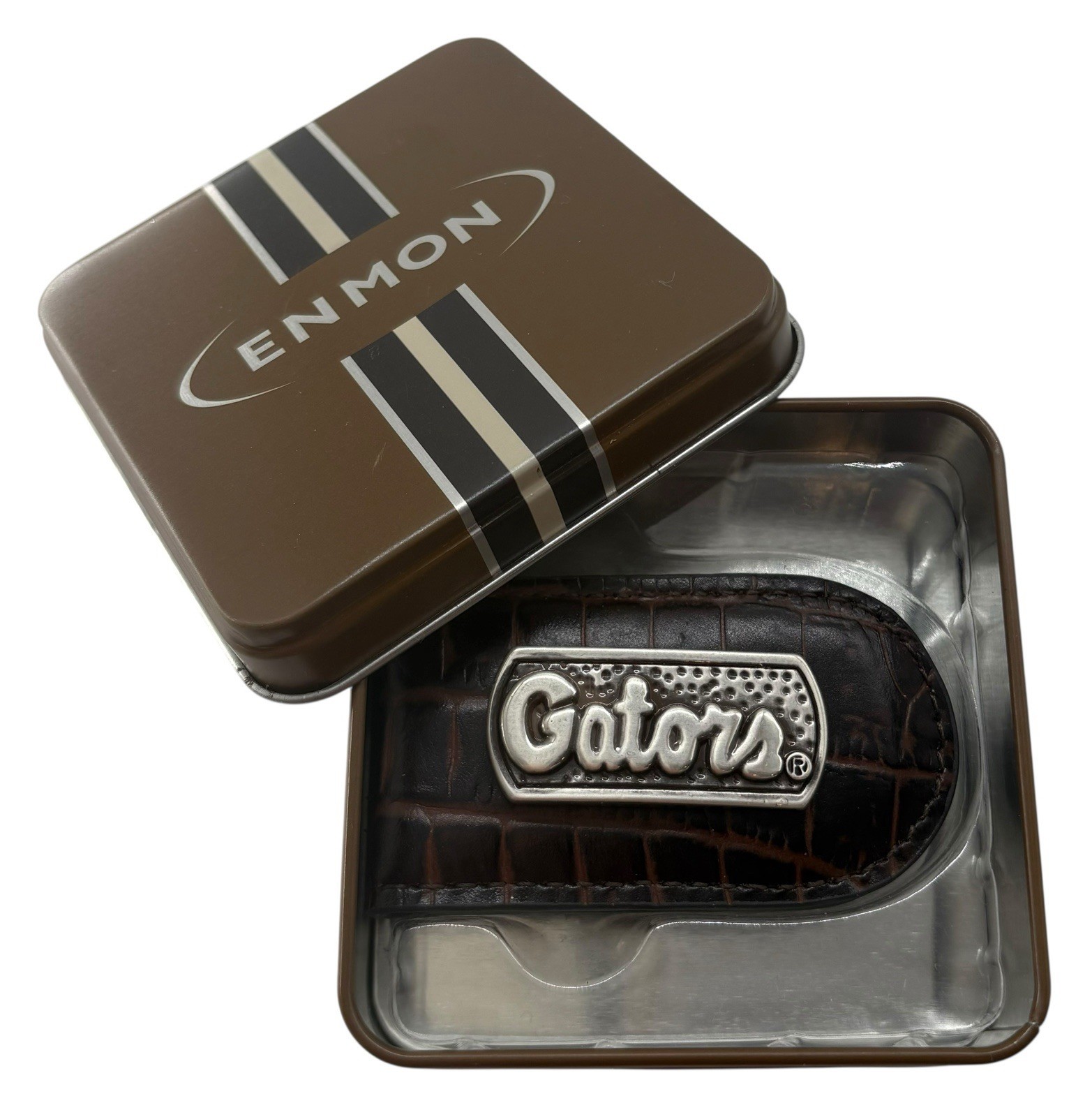 Florida Gators Genuine Leather Money Clip-Brown-by Enmon-New in Tin