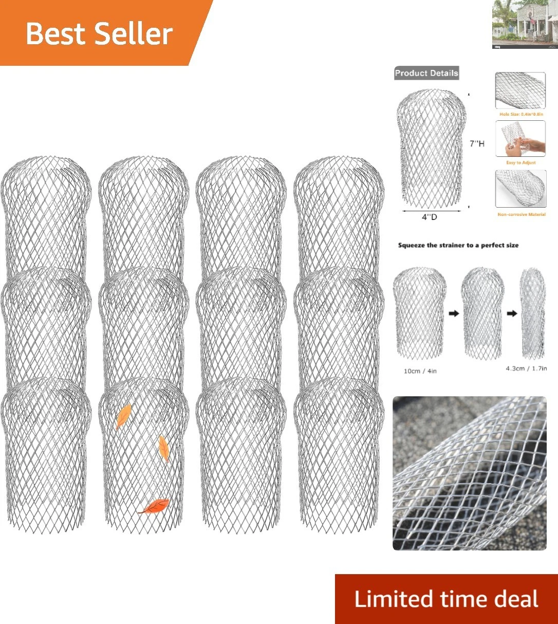 Weather-Resistant Gutter Strainers - 12 Pack Expandable Mesh Filters for Home