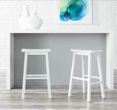 StyleWell 29  White Bar Stools Set of 2   Solid Wood   Brand New