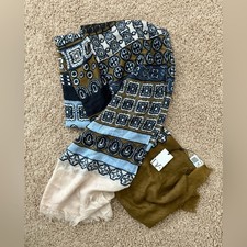 NWT Diane Von Furstenberg  Grace 40x80 Sketch Dots Khaki Midnight Pattern Scarf