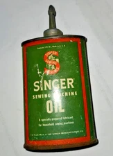 VINTAGE SINGER SEWING MACHINE 3 oz OIL CAN- METAL SPOUT & CAP