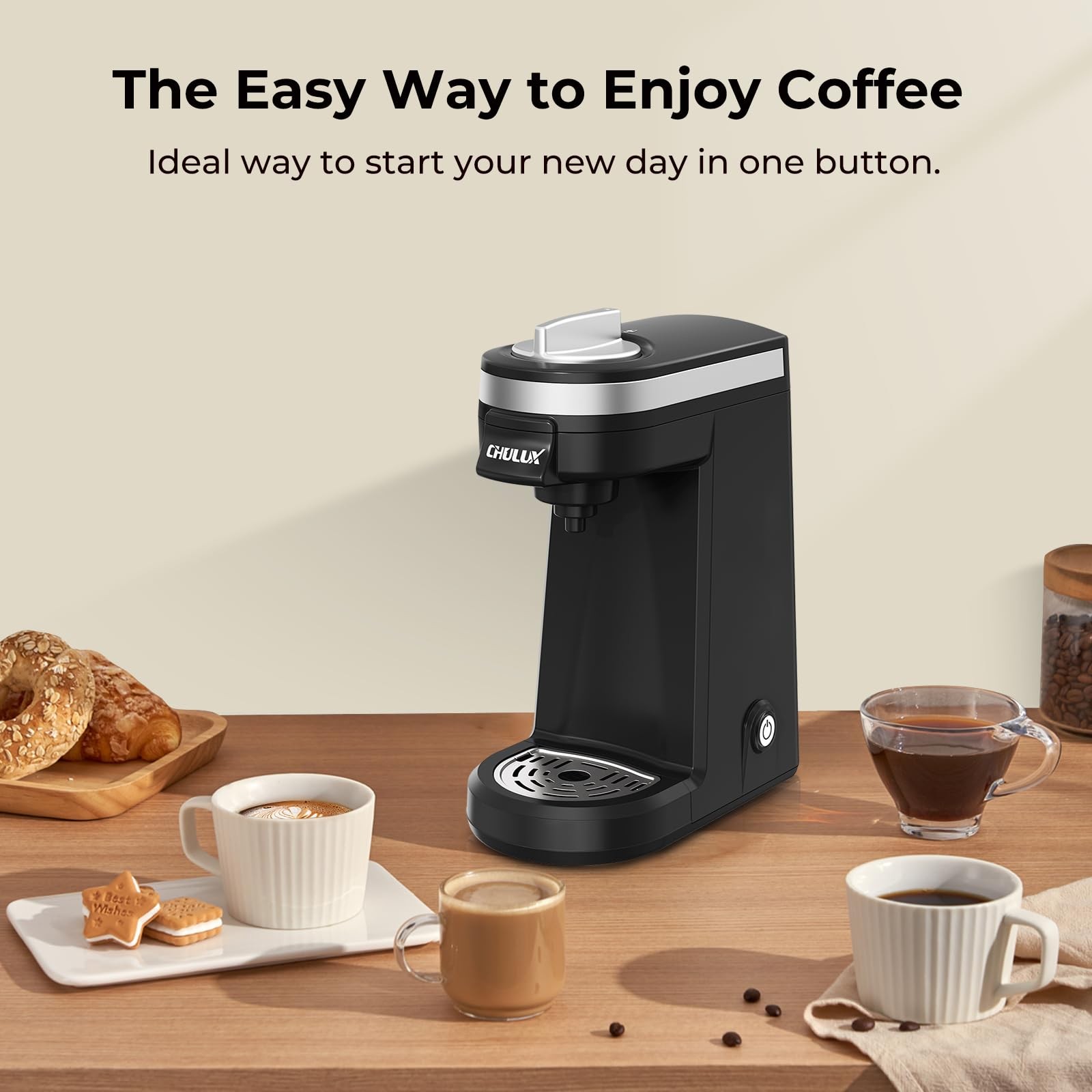 CHULUX Single Serve Coffee Maker Mini K Capsule One Cup Brewer Small Space Black