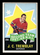 1968-69 OPC O PEE CHEE NHL Hockey #206 J. C. Tremblay A S NM Montreal Canadiens