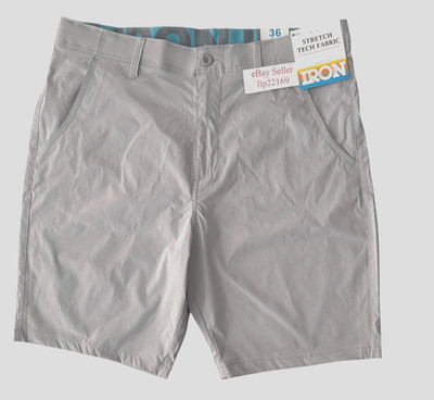 IRON CO Men's Shorts Stretch Nylon Tech Fabric Flex Waist HARBOR MIST Size 30-38