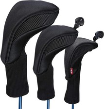 Black Golf Club Head Cover for Driver Fairway 3 Pcs Woods Headcovers, Golf Acces