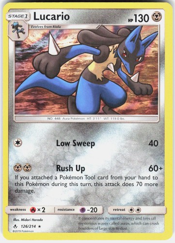 Lucario 126/214 Holo Rare Unbroken Bonds Pokemon Holo Near Mint