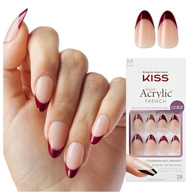 Salon Acrylic French ''Catchy'', Lila, mittellange MandelForm  28 Press On Kuns...
