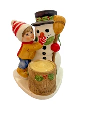 Vintage 1979 Jasco Luvkin Friends Porcelain Boy with Snowman Figurine
