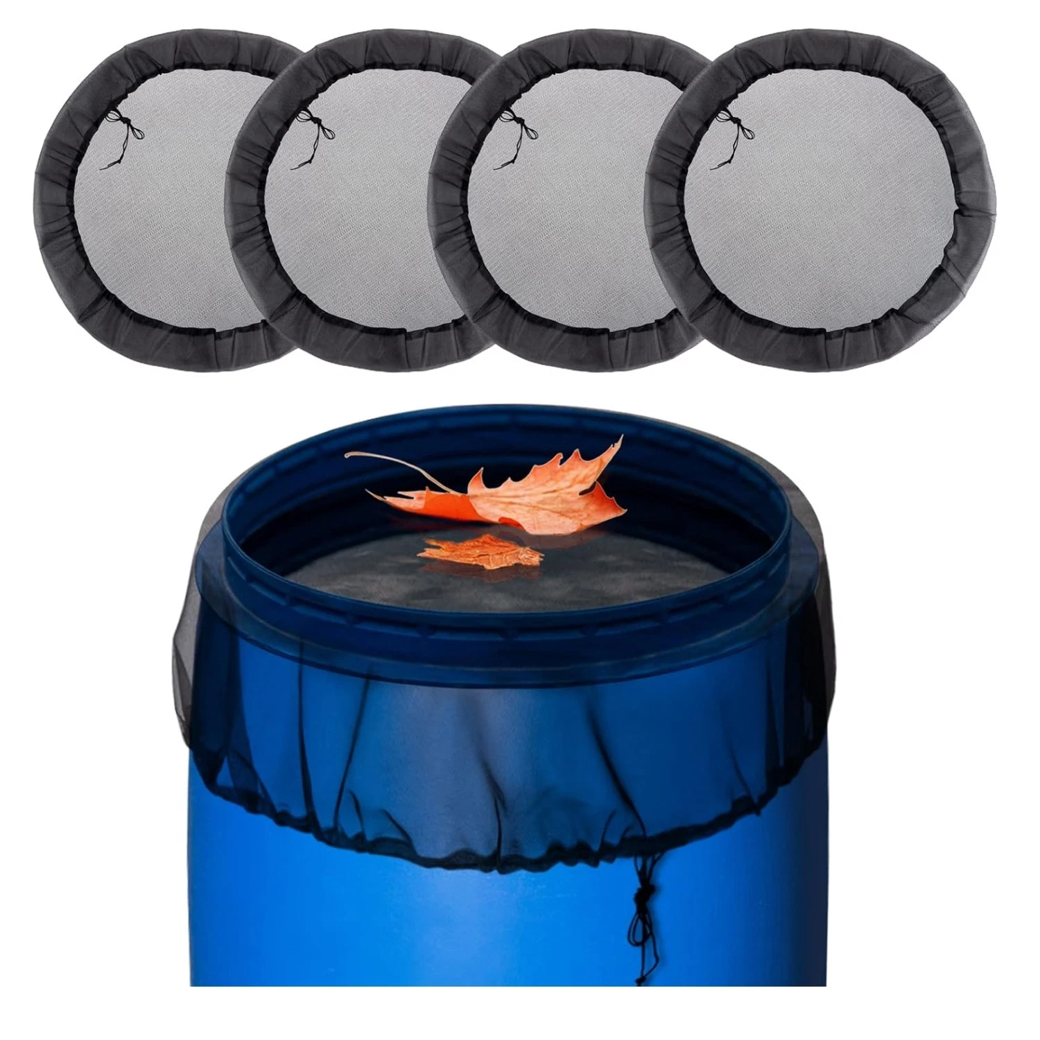 Mesh Cover for Rain Barrels - 39in Drawstring Protector Set of 4 for Outdoor Use