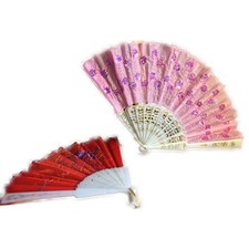Vintage Small Folding Fan Lot Pink  Red Floral Fabric  Plastic