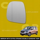 For Vauxhall Combo Life Stick-On wing mirror glass 2018-26 Left side Wide Angle