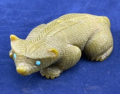 Zuni Jade Badger Fetish by Lance Cheama Turquoise Eyes - Signed