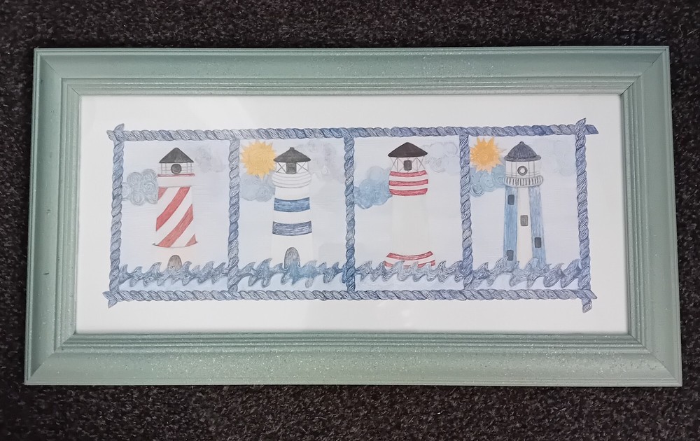 Stylish Nautical Themed Picture of 4 Stylish & Colourful Lighthouse in Frame