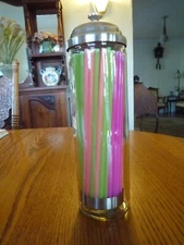 Straw Glass & Stainless Steel Holder Container Dispenser for Medium 7" Length