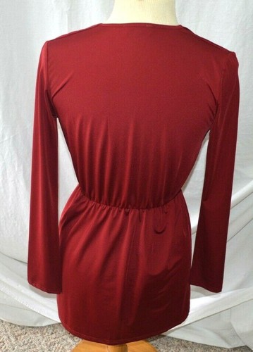 Tobi Maroon Tunic Wrap-style Long Sleeve Deep V-neck Women's Size Small EUC - Picture 2 of 2