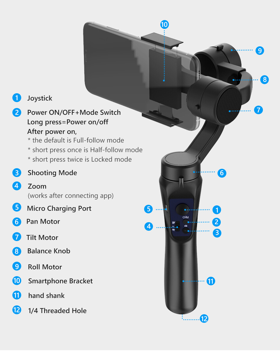 3-Axis Handheld Gimbal Stabilizer PTZ For Phone Smartphone
