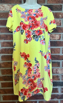 Women's Joules Yellow Floral Cotton T Shirt Dress Size US 14