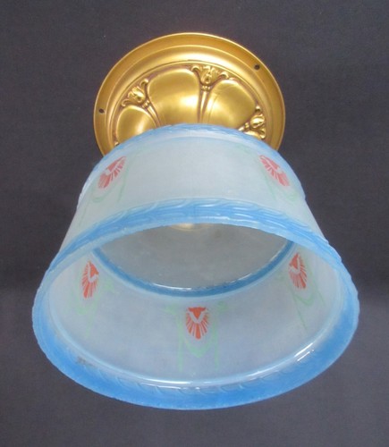 Vintage Art Nouveau Painted Glass Shade Light Fixture Flush Mount FX334 - Picture 2 of 8