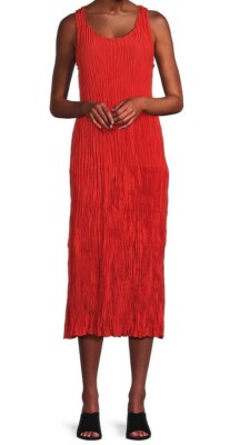 EILEEN FISHER TIERED CRUSHED SILK DRESS SLEEVELSS COLOR FLAME SIZE XS | eBay