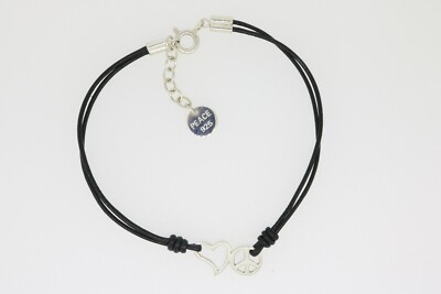 Damen Armband Herz Peace Hope Symbol - 925 Sterling Silber Lederarmband 17-19 cm