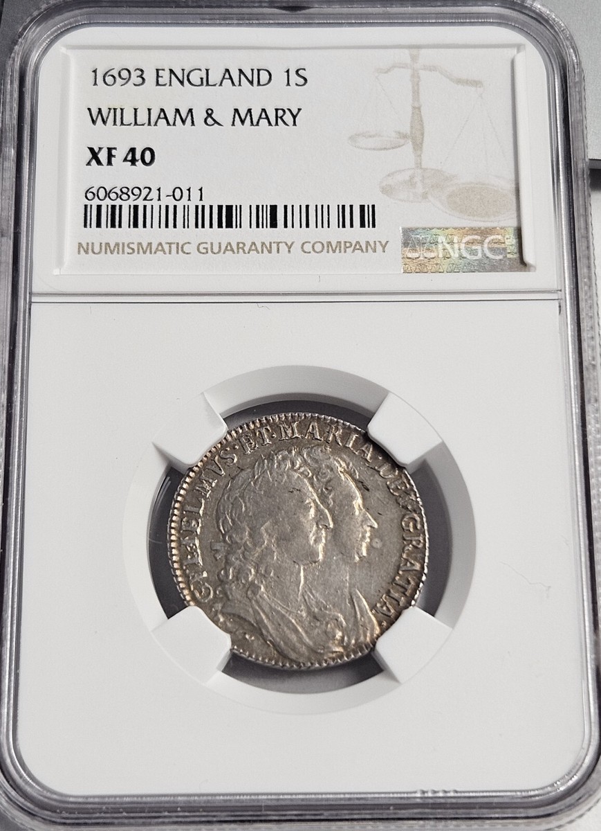 りりー 1693 Great Britain 1 shilling Willim & Mary NGC XF40 ONLY 15